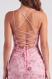 Fuchsia V-Neck Bodycon Short Lace Up Back Cocktail Dress with Sequins