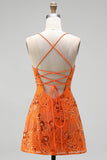 A-Line Red Sequins Lace Up Back Spaghetti Straps Short 80s Homecoming Dress