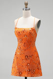 A-Line Red Sequins Lace Up Back Spaghetti Straps Short 80s Homecoming Dress