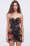 Black Sweetheart Floral Ruched Bodycon Short Coctail Dress