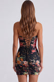 Black Sweetheart Floral Ruched Bodycon Short Coctail Dress