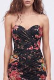 Black Sweetheart Floral Ruched Bodycon Short Coctail Dress