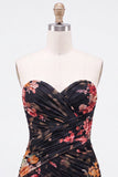 Black Sweetheart Floral Ruched Bodycon Short Coctail Dress
