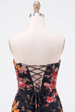 Black Sweetheart Floral Ruched Bodycon Short Coctail Dress