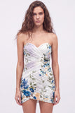 Black Sweetheart Floral Ruched Bodycon Short Coctail Dress