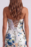 Black Sweetheart Floral Ruched Bodycon Short Coctail Dress