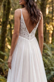 Ivory A-Line Ruffled Spaghetti Straps Long Wedding Dress
