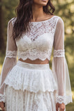 Ivory A-Line Bateau Neck Ruffled Long Wedding Dress with Slit