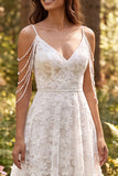 Ivory Floral A-Line Cold Shoulder Long Wedding Dress