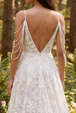 Ivory Floral A-Line Cold Shoulder Long Wedding Dress