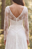 A-Line Ivory Long Sleeves Ruffled Long Wedding Dress with Slit
