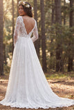 Ivory A-Line Long Sleeves Lace Wedding Dress with Slit