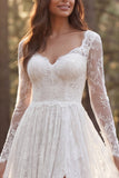 Ivory A-Line Long Sleeves Lace Wedding Dress with Slit