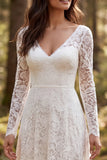 Ivory Lace A-Line Long Sleeves Wedding Dress with Slit
