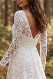 Ivory Lace A-Line Long Sleeves Wedding Dress with Slit