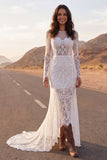 Ivory Mermaid Lace Long Wedding Dress with Long Sleeves