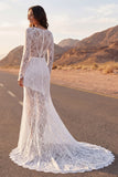 Ivory Mermaid Lace Long Wedding Dress with Long Sleeves