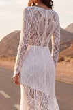 Ivory Mermaid Lace Long Wedding Dress with Long Sleeves