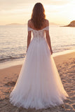 Ivory A-Line Off the Shoulder Corset Long Tulle Wedding Dress