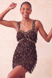 Brown Bodycon Sequins Fringed Short Cocktail Dress with Pearls