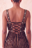 Brown Bodycon Sequins Fringed Short Cocktail Dress with Pearls