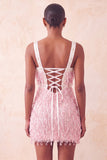 Brown Bodycon Sequins Fringed Short Cocktail Dress with Pearls