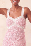 Brown Bodycon Sequins Fringed Short Cocktail Dress with Pearls