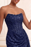 Sparkly Champagne Strapless Bodycon Sequins Corset Short Cocktail Dress with Sash