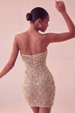 Sparkly Strapless Navy Bodycon Short Sequin Cocktail Dress