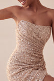 Sparkly Strapless Navy Bodycon Short Sequin Cocktail Dress