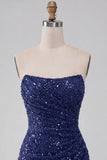 Sparkly Strapless Navy Bodycon Short Sequin Cocktail Dress