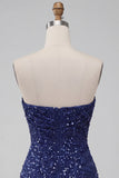Sparkly Strapless Navy Bodycon Short Sequin Cocktail Dress