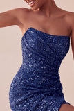 Sparkly Strapless Navy Bodycon Short Sequin Cocktail Dress