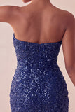 Sparkly Strapless Navy Bodycon Short Sequin Cocktail Dress