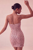 Sparkly Strapless Navy Bodycon Short Sequin Cocktail Dress