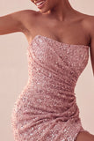 Sparkly Strapless Navy Bodycon Short Sequin Cocktail Dress