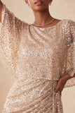 Sparkly Pink Bodycon Round Neck Sequins Ruched Short Cocktail Dress with Sash