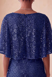 Sparkly Pink Bodycon Round Neck Sequins Ruched Short Cocktail Dress with Sash