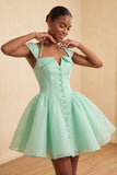 Mint Green A-Line Single Breasted Short Cocktail Dress with Cap Sleeves