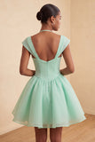Mint Green A-Line Single Breasted Short Cocktail Dress with Cap Sleeves