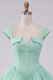 Mint Green A-Line Single Breasted Short Cocktail Dress with Cap Sleeves