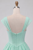 Mint Green A-Line Single Breasted Short Cocktail Dress with Cap Sleeves