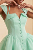 Mint Green A-Line Single Breasted Short Cocktail Dress with Cap Sleeves