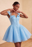 Mint Green A-Line Single Breasted Short Cocktail Dress with Cap Sleeves