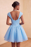 Mint Green A-Line Single Breasted Short Cocktail Dress with Cap Sleeves