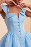 Mint Green A-Line Single Breasted Short Cocktail Dress with Cap Sleeves