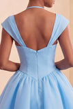 Mint Green A-Line Single Breasted Short Cocktail Dress with Cap Sleeves