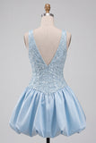 Sky Blue A-Line V-Neck Short Cocktail Dress