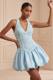 Sky Blue A-Line V-Neck Short Cocktail Dress