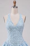 Sky Blue A-Line V-Neck Short Cocktail Dress